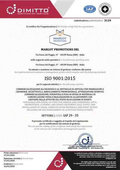 Certificato ISO 9001 Margot Promotions